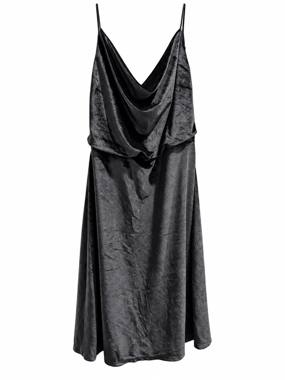 Abercrombie & Fitch Black Velvet Cowl Neck Midi Slip Dress Strappy Sz L NWT